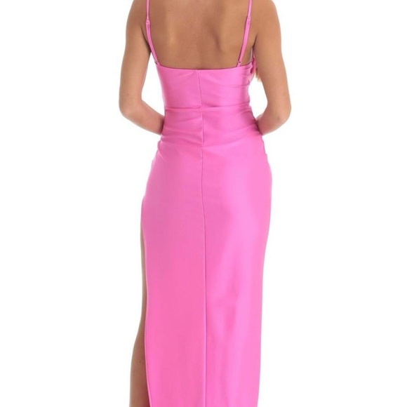 Lucy in the Sky Yennefer High Slit Cowl Neck Maxi Dress in Hot Pink - Picture 3 of 8